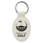 3" x 1 3/4" White Laserable Leatherette Oval Keychain (Sold by Case of 50)