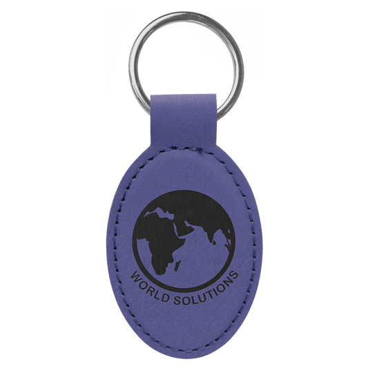 3" x 1 3/4" Purple Laserable Leatherette Oval Keychain (Sold by Case of 50)