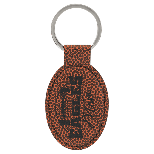 3" x 1 3/4" Football Laserable Leatherette Oval Keychain (Sold by Case of 50)