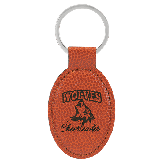 3" x 1 3/4" Basketball Laserable Leatherette Oval Keychain (Sold by Case of 50)