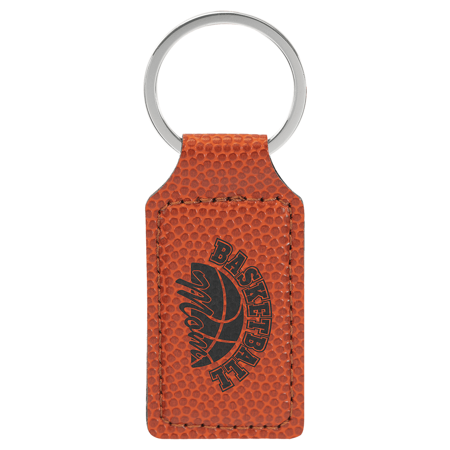 2 3/4" x 1 1/4" Basketball Laserable Leatherette Rectangle Keychain (Sold by Case of 50)