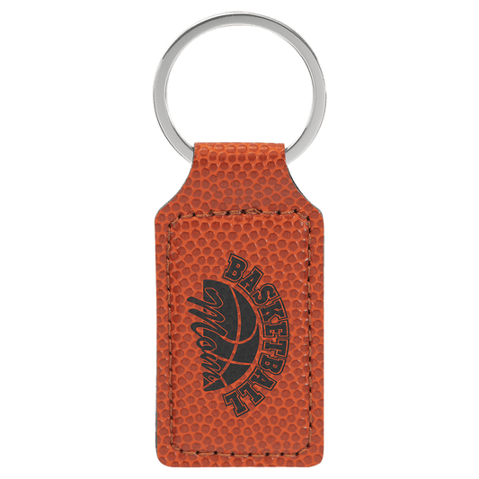 2 3/4" x 1 1/4" Basketball Laserable Leatherette Rectangle Keychain (Sold by Case of 50)
