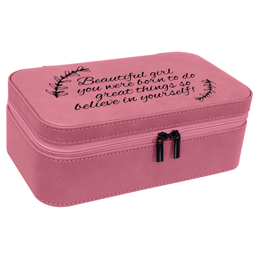 7 1/2" X 4 1/2" Pink Laserable Leatherette Jewelry Box (Sold by Case of 6)