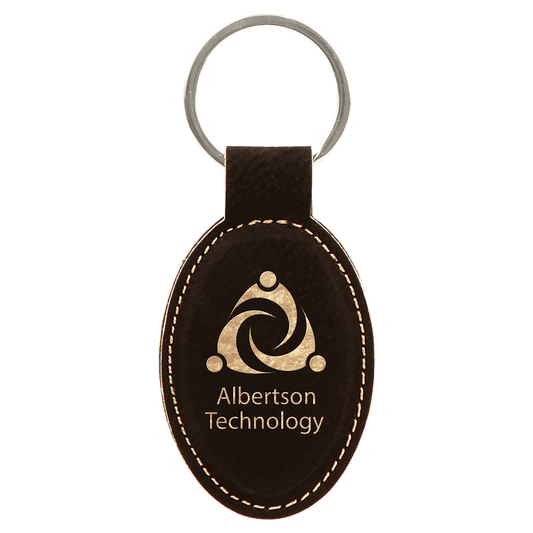 3" x 1 3/4" Black/Gold Laserable Leatherette Oval Keychain (Sold by Case of 50)