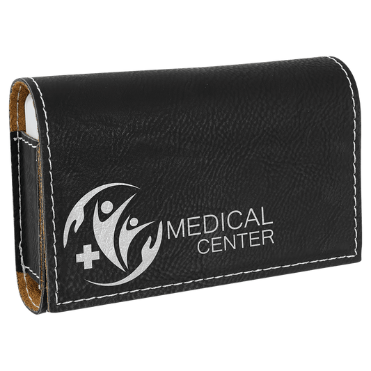 4 3/4" x 3 1/8" Black/Silver Laserable Leatherette  Pill Box (Sold by Case of 10)