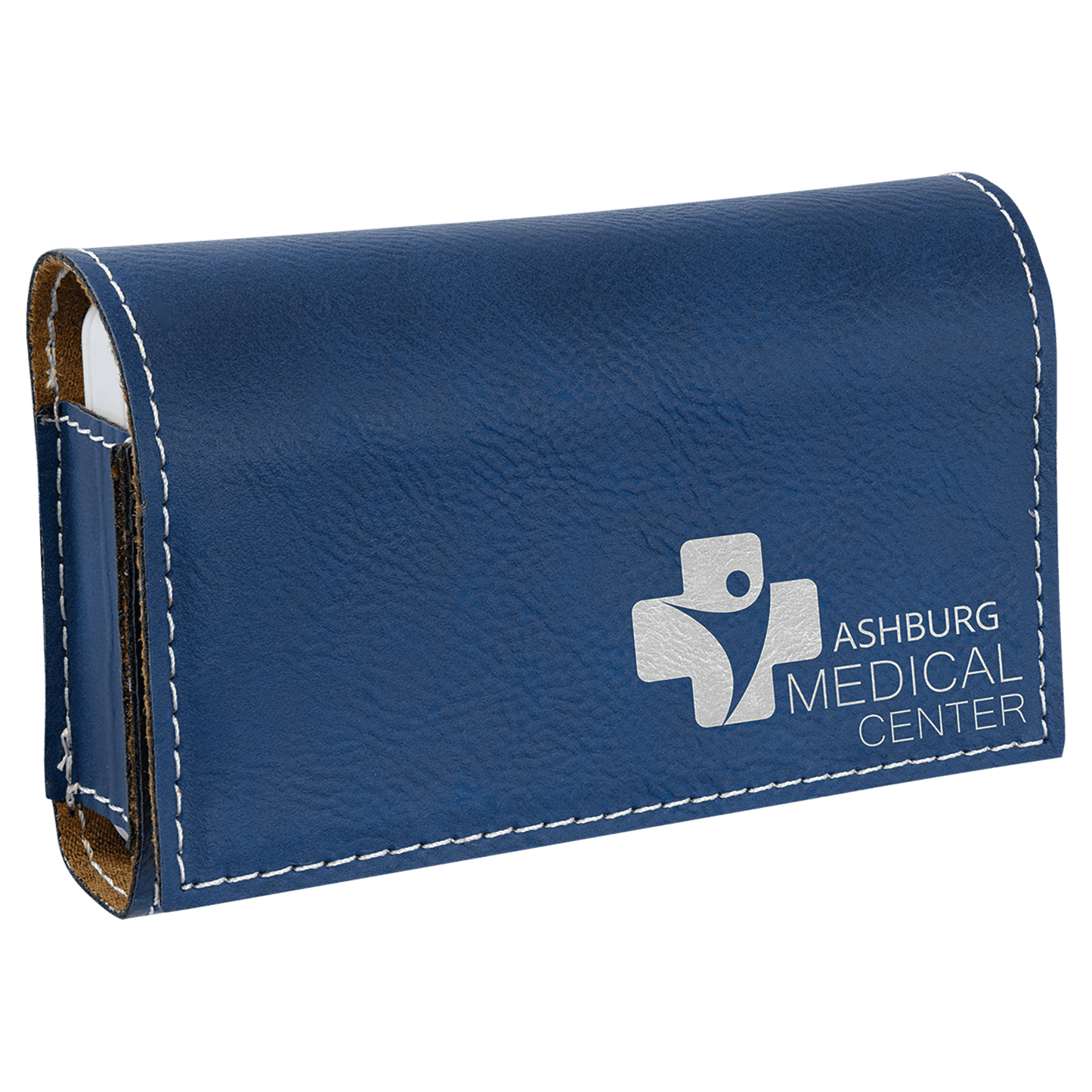 4 3/4" x 3 1/8" Blue/Silver Laserable Leatherette  Pill Box (Sold by Case of 10)