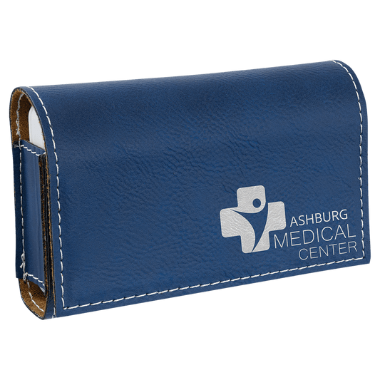 4 3/4" x 3 1/8" Blue/Silver Laserable Leatherette  Pill Box (Sold by Case of 10)
