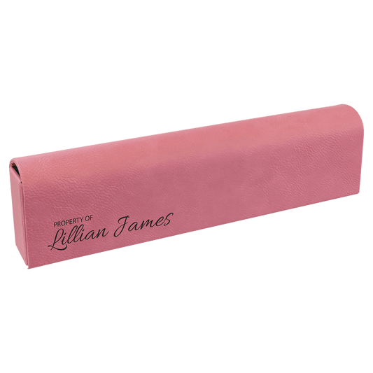 9 3/4" x 2 1/2" Pink Laserable Leatherette Pill Box (Sold by Case of 10)