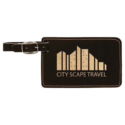 4 1/4" x 2 3/4" Black/Gold Laserable Leatherette Luggage Tag (Sold by Case of 10)