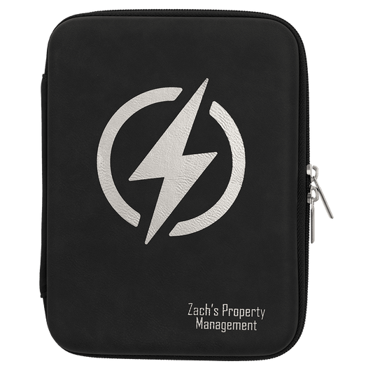 8 1/2" x 6" x 1 3/4" Black/Silver Leatherette Cord Case (Sold by Case of 6)