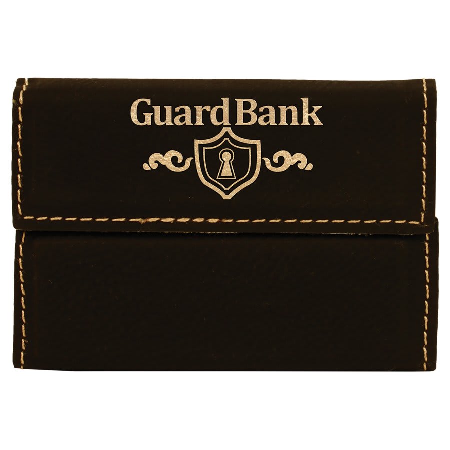 3 3/4" x 2 3/4" Black/Gold Laserable Leatherette Hard Business Card Holder (Sold by Case of 10)
