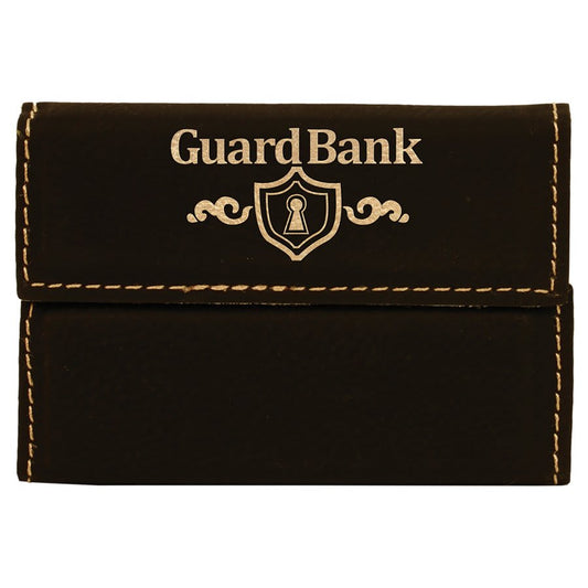 3 3/4" x 2 3/4" Black/Gold Laserable Leatherette Hard Business Card Holder (Sold by Case of 10)