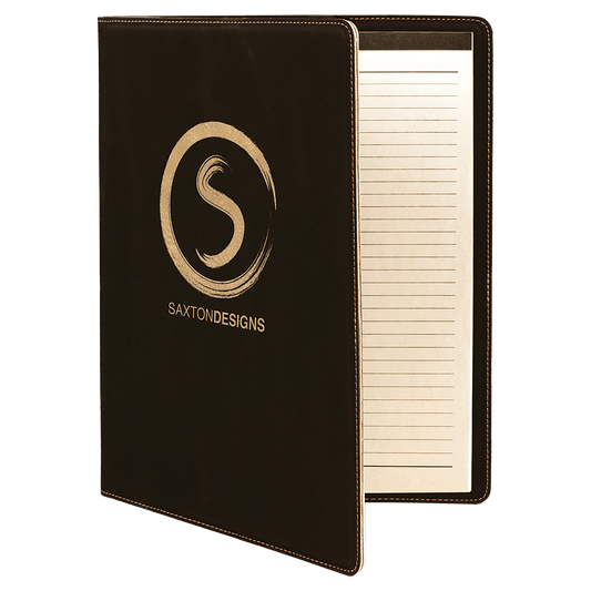 9 1/2" x 12" Black/Gold Laserable Leatherette Portfolio with Notepad (Sold by Case of 4)