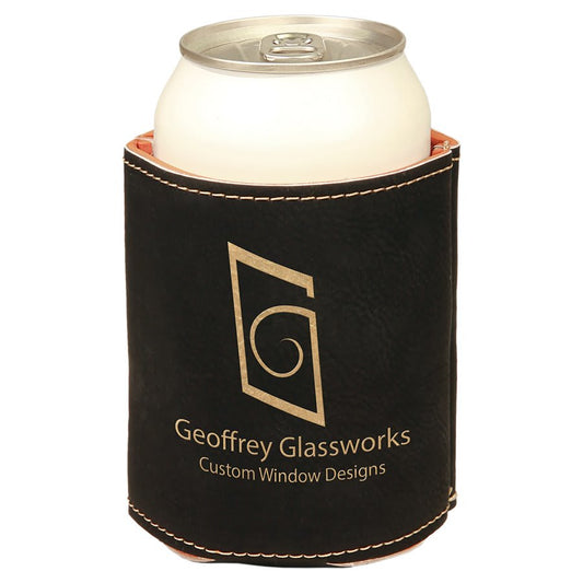3 3/4" Black/Gold Laserable Leatherette Beverage Holder (Sold by Case of 25)