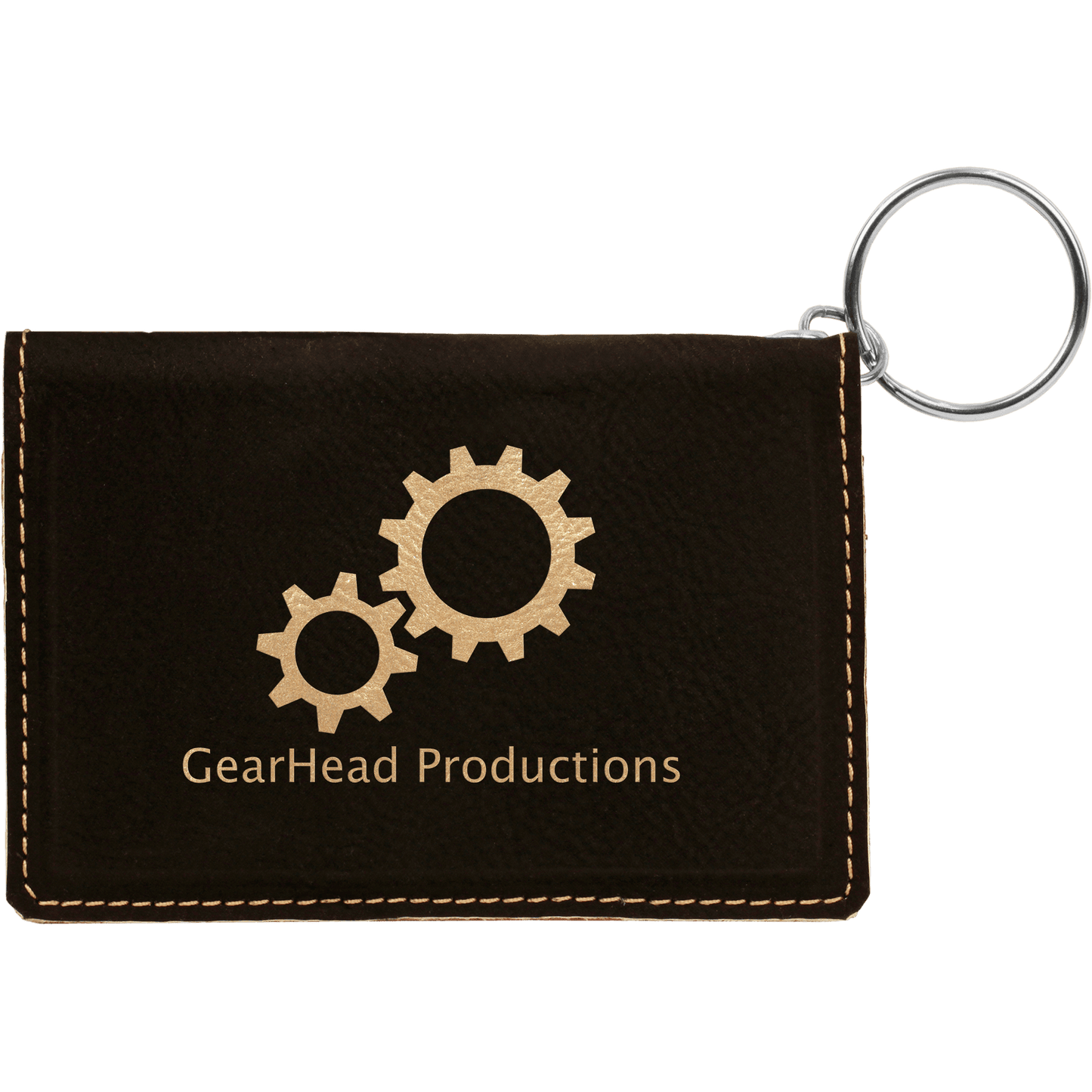 4 1/4" x 3" Black/Gold Laserable Leatherette Keychain ID Holder (Sold by Case of 10)