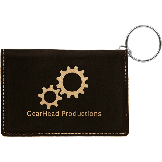 4 1/4" x 3" Black/Gold Laserable Leatherette Keychain ID Holder (Sold by Case of 10)
