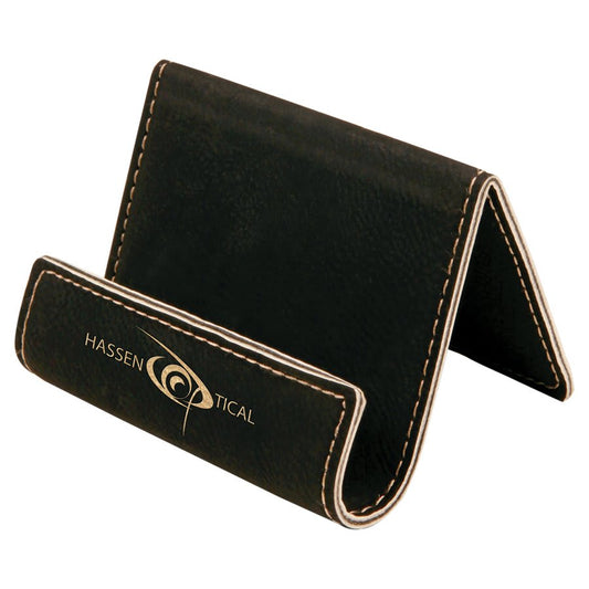3 1/2" x 2 1/2" Black/Gold Laserable Leatherette Holder Easel (Sold by Case of 6)