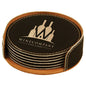 4" Black/Gold Round Laserable Leatherette 6-Coaster Set (Sold by Case of 4)