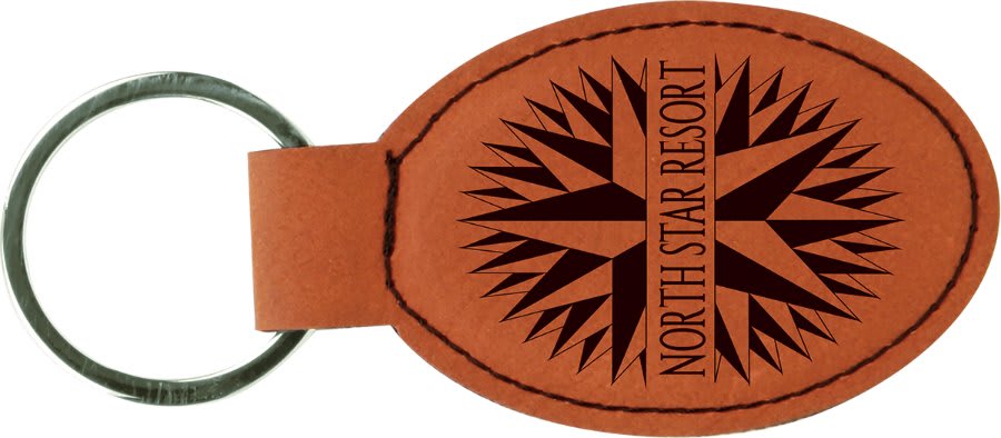 3" x 1 3/4" Rawhide Laserable Leatherette Oval Keychain (Sold by Case of 50)