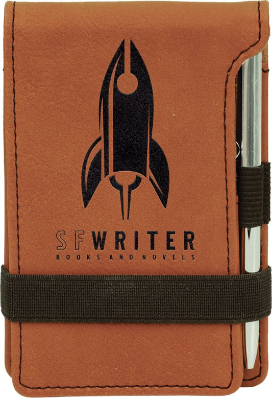 3 1/4" x 4 3/4" Rawhide Laserable Leatherette Mini Notepad with Pen (Sold by Case of 10)