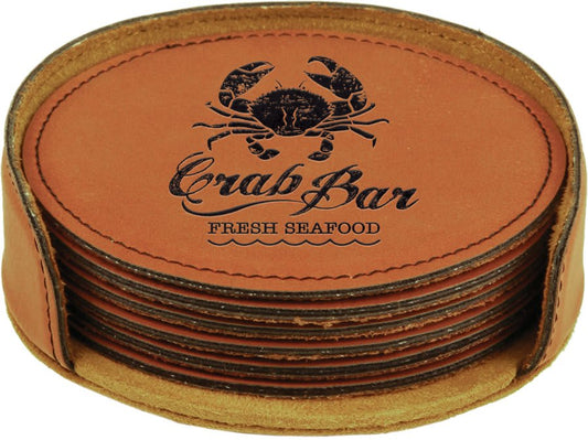 4" Rawhide Round Laserable Leatherette 6-Coaster Set (Sold by Case of 4)