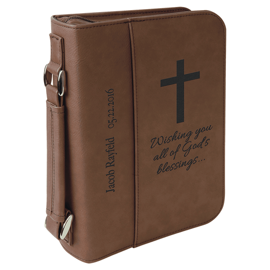 6 3/4" x 9 1/4" Dark Brown Leatherette Book/Bible Cover with Handle & Zipper (Sold by Case of 6)