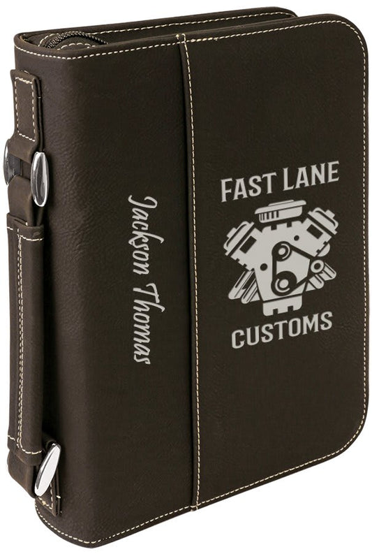 6 3/4" x 9 1/4" Black/Silver Leatherette Book/Bible Cover with Handle & Zipper (Sold by Case of 6)
