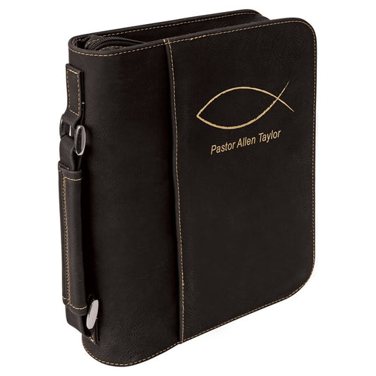 7 1/2" x 10 3/4" Black/Gold Leatherette Book/Bible Cover with Handle & Zipper (Sold by Case of 6)