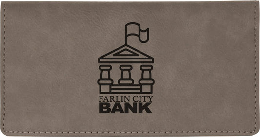 6 3/4" x 3 1/2" Gray Laserable Leatherette Checkbook Cover (Sold by Case of 10)