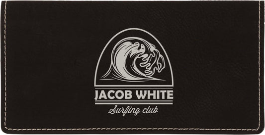 6 3/4" x 3 1/2" Black/Silver Laserable Leatherette Checkbook Cover (Sold by Case of 10)