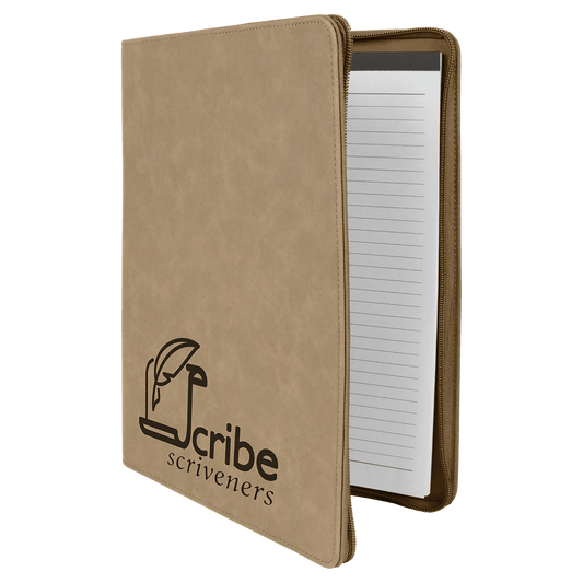 9 1/2" x 12" Light Brown w/ Zipper Laserable Leatherette Portfolio with Notepad (Sold by Case of 4)