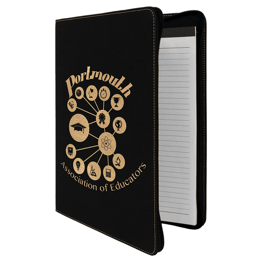 9 1/2" x 12" Black/Gold with Zipper Laserable Leatherette Portfolio with Notepad (Sold by Case of 4)