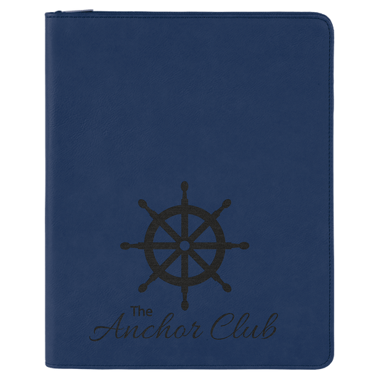 9 1/2" x 12" Blue/Black with Zipper Laserable Leatherette Portfolio with Notepad (Sold by Case of 4)
