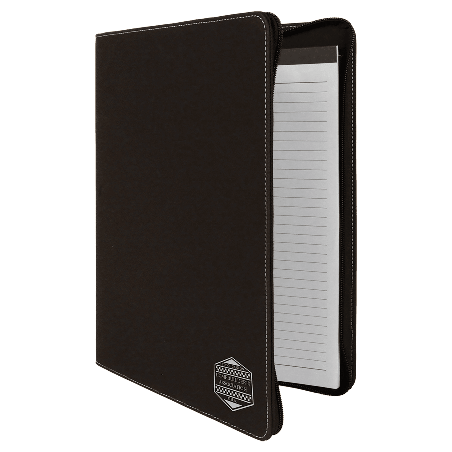 9 1/2" x 12" Black/Silver w/Zipper Laserable Leatherette Portfolio with Notepad (Sold by Case of 4)