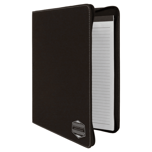 9 1/2" x 12" Black/Silver w/Zipper Laserable Leatherette Portfolio with Notepad (Sold by Case of 4)