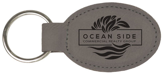 3" x 1 3/4" Gray Laserable Leatherette Oval Keychain (Sold by Case of 50)