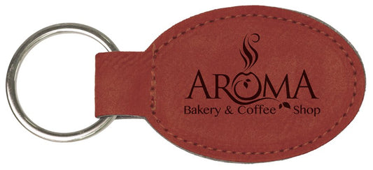 3" x 1 3/4" Rose Laserable Leatherette Oval Keychain (Sold by Case of 50)