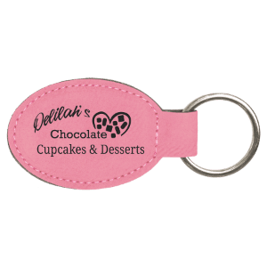 3" x 1 3/4" Pink Laserable Leatherette Oval Keychain (Sold by Case of 50)