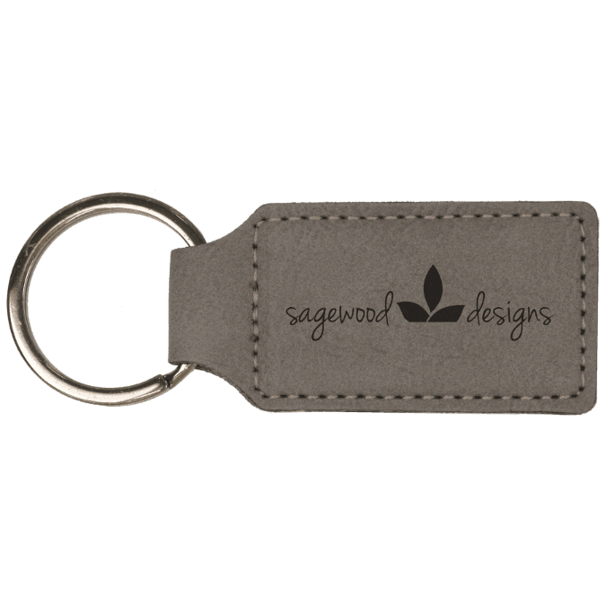 2 3/4" x 1 1/4" Gray Laserable Leatherette Rectangle Keychain (Sold by Case of 50)