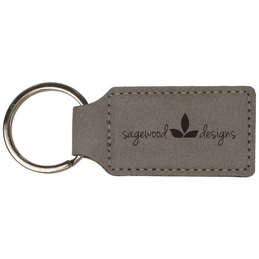2 3/4" x 1 1/4" Gray Laserable Leatherette Rectangle Keychain (Sold by Case of 50)