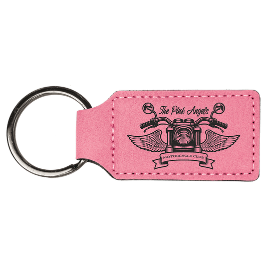 2 3/4" x 1 1/4" Pink Laserable Leatherette Rectangle Keychain (Sold by Case of 50)