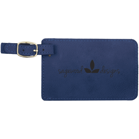 4 1/4" x 2 3/4" Blue/Black Laserable Leatherette Luggage Tag (Sold by Case of 10)