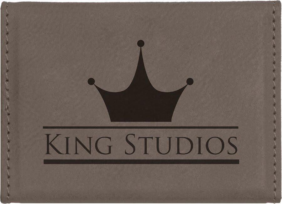 3 3/4" x 2 3/4" Gray Laserable Leatherette Hard Business Card Holder (Sold by Case of 10)