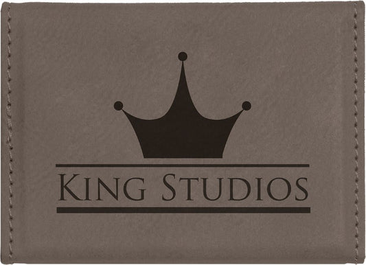 3 3/4" x 2 3/4" Gray Laserable Leatherette Hard Business Card Holder (Sold by Case of 10)