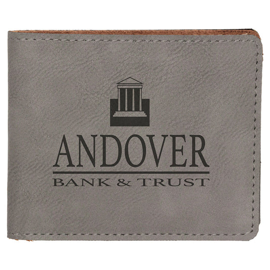 4 1/2" x 3 1/2" Gray Laserable Leatherette Bifold Wallet (Sold by Case of 10)