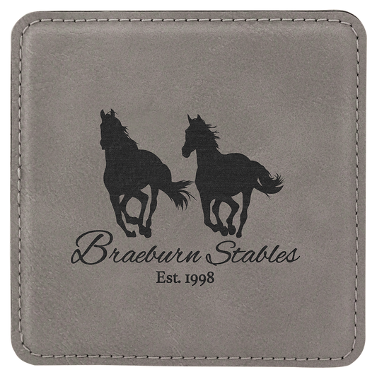4" x 4" Square Gray Laserable Leatherette Coaster (Sold by Case of 6)