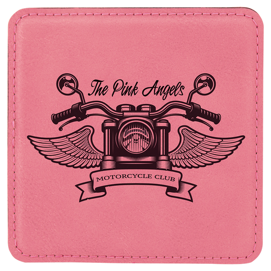 4" x 4" Square Pink Laserable Leatherette Coaster (Sold by Case of 6)