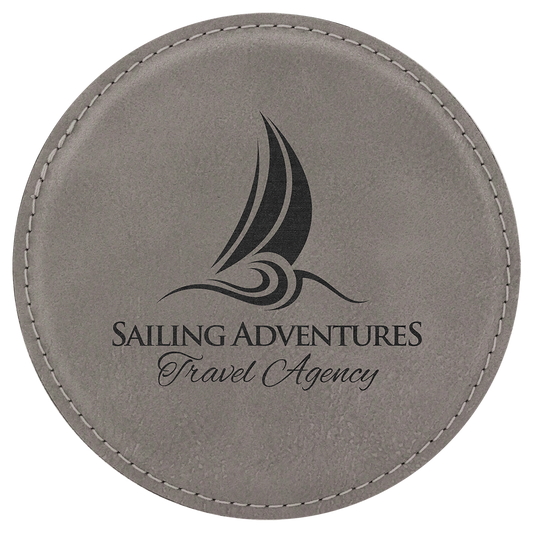 4" Round Gray Laserable Leatherette Coaster (Sold by Case of 6)