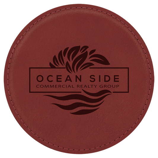 4" Round Rose Laserable Leatherette Coaster (Sold by Case of 6)