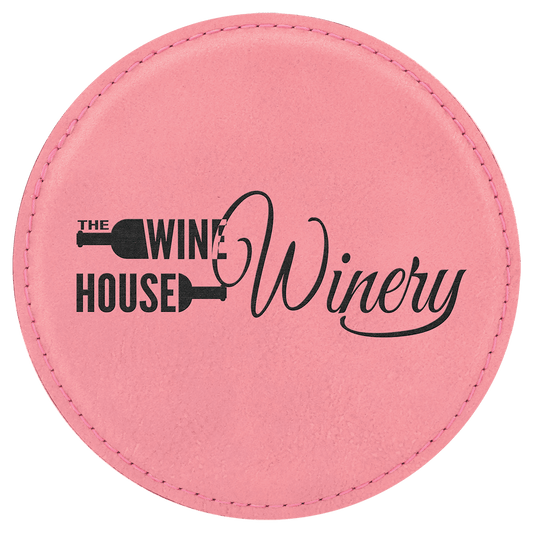 4" Round Pink Laserable Leatherette Coaster (Sold by Case of 6)